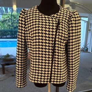 Vince Camuto Houndstooth Puff Shoulder Asymmetrical Zip Moto Jacket